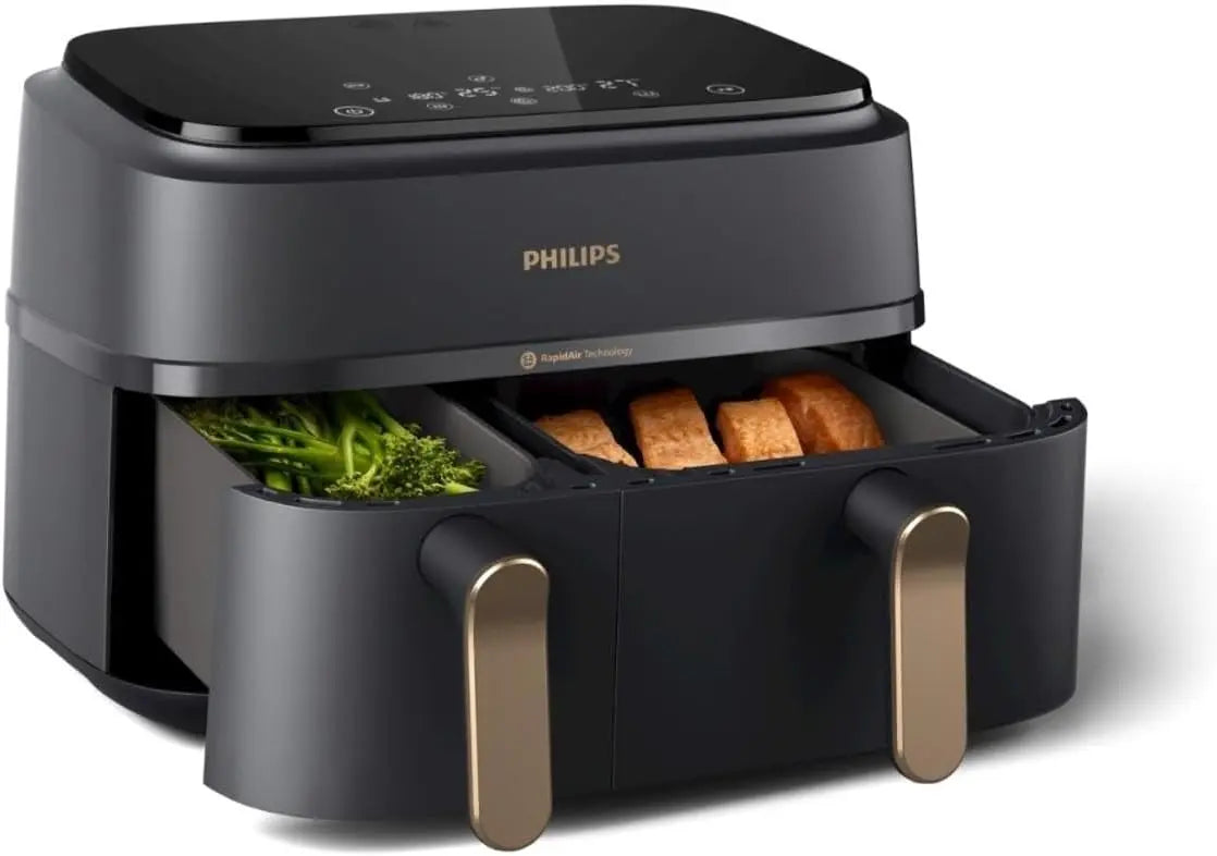 Philips Heißluftfritteuse 9 l mit zwei Garzonen Schwarz