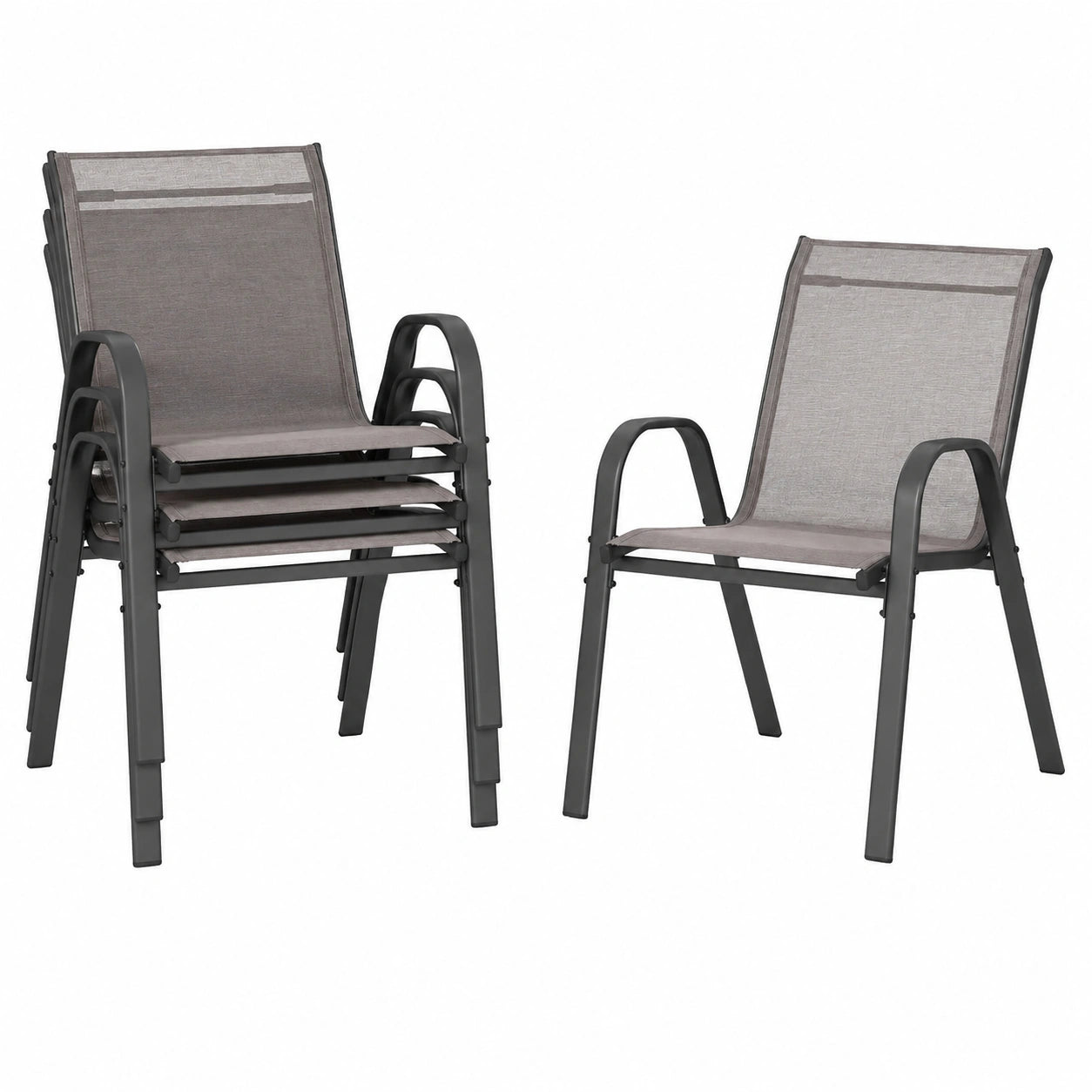 Gartenstühle – 4er-Set, mit Armlehnen, mit Rückenlehne, stapelbar, aus Metall, Grau, für Garten und Balkon