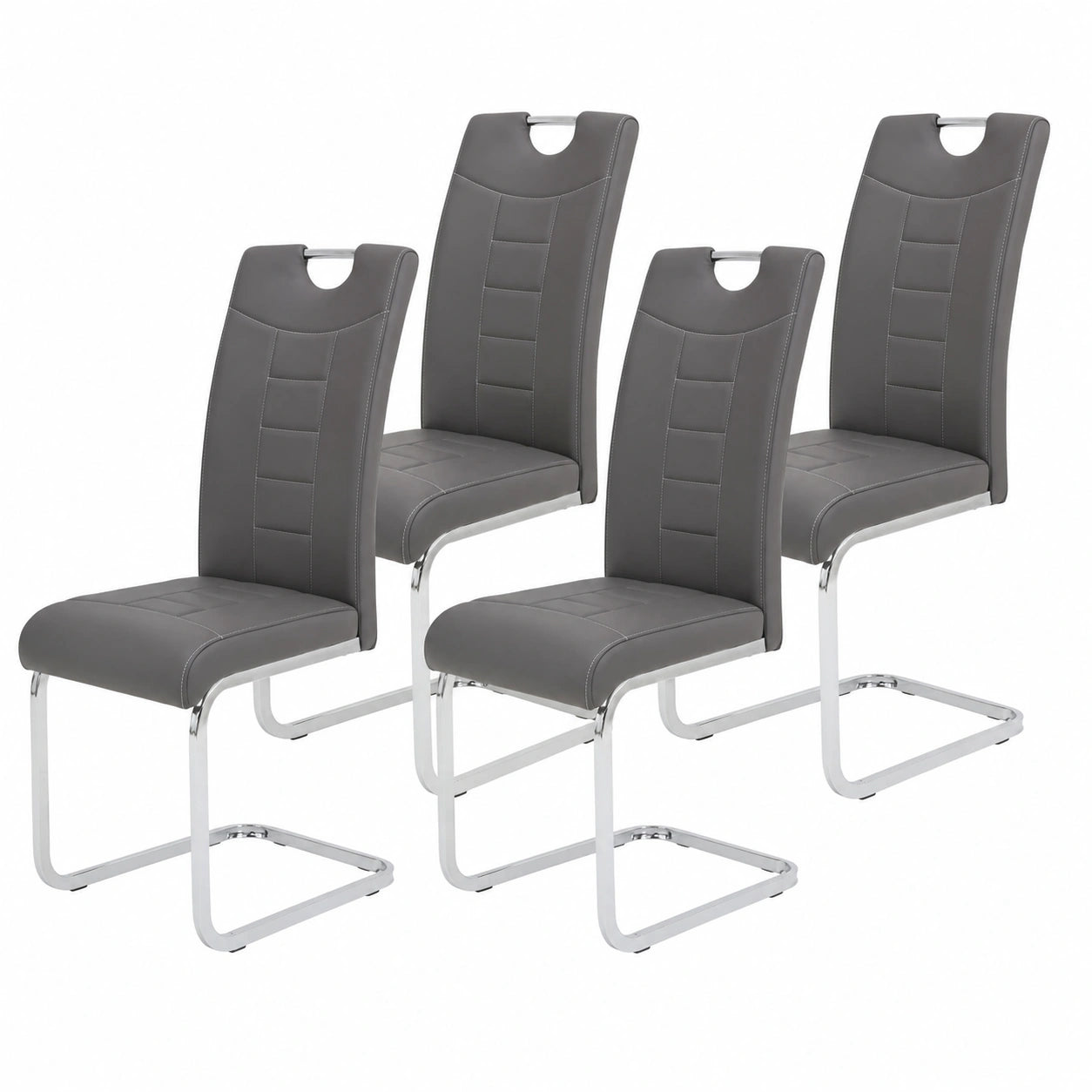 Schwingstuhl – 4er-Set, aus Kunstleder, Grau