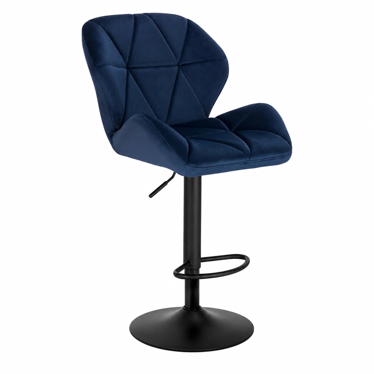 Barhocker – 2er-Set, drehbar, höhenverstellbar, mit Rückenlehne, aus Samt und Stahl, Blau