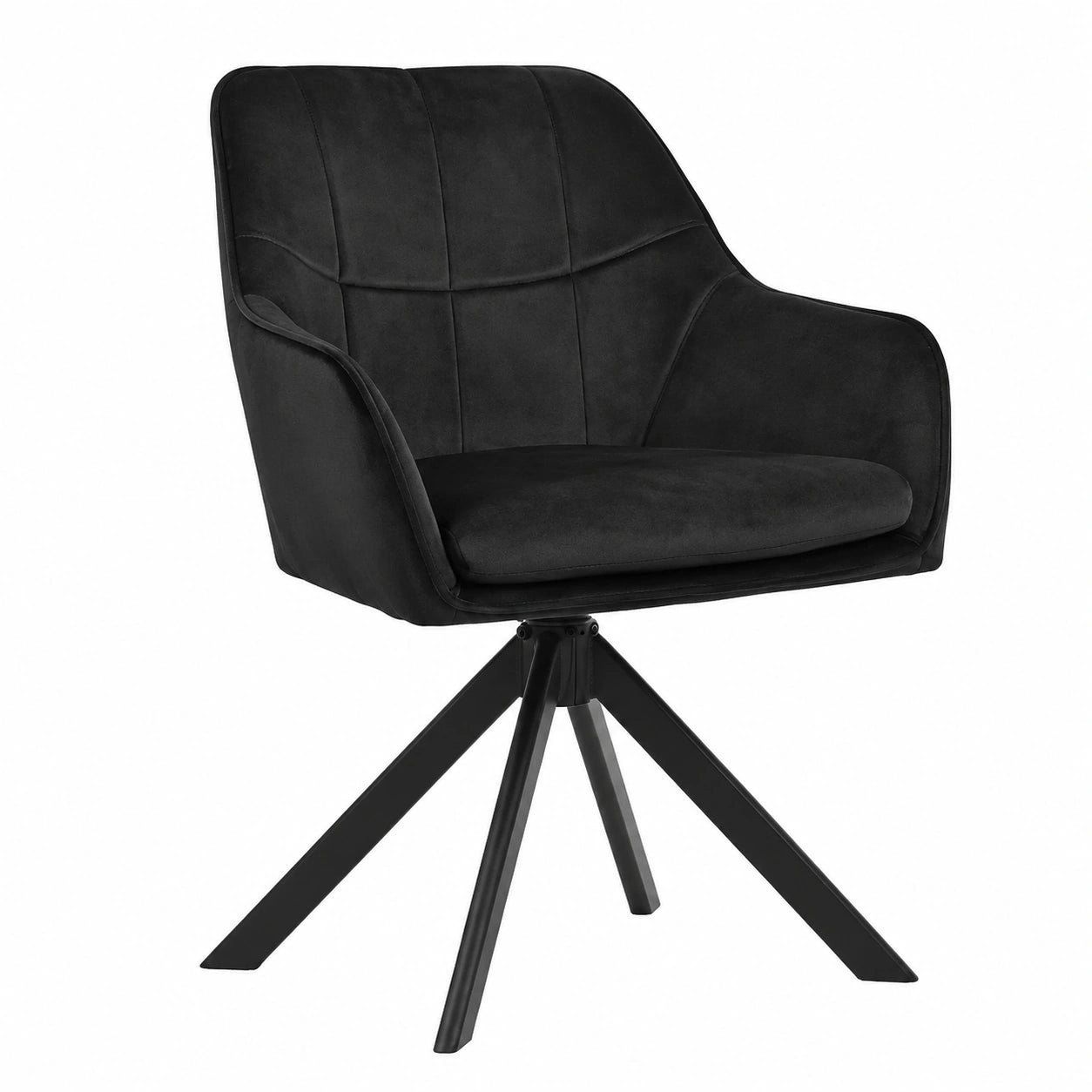Drehstuhl – 6er-Set, drehbar, gepolstert, mit Armlehnen, aus Samt, Schwarz, für Esszimmer und Wohnzimmer