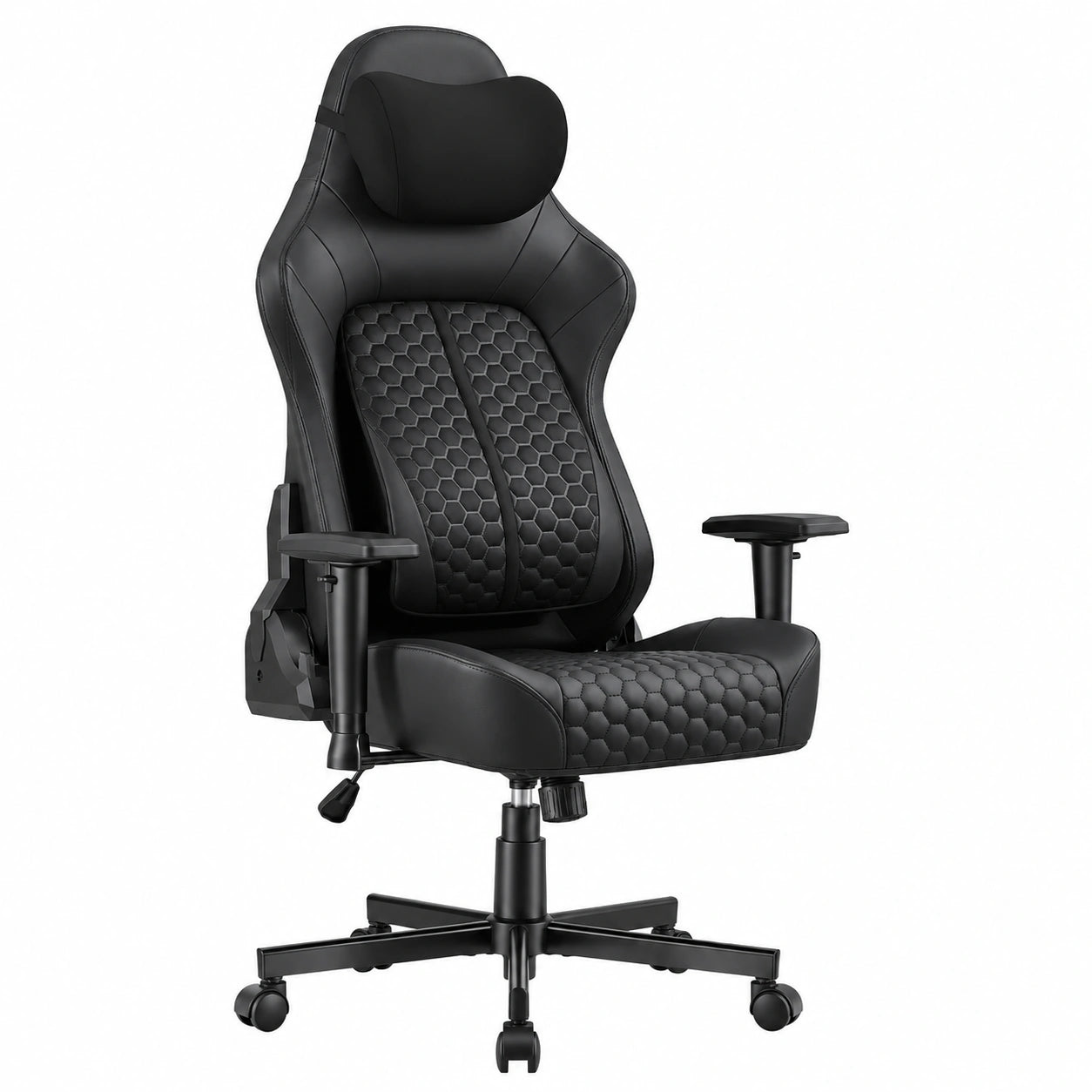 Stuhl – mit Armlehnen, aus Kunstleder, Schwarz, für Büro
