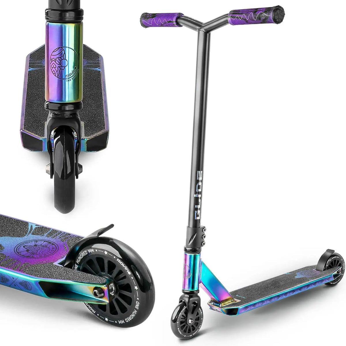 Movino Stunt Scooter Roller Professioneller Freestyle Roller ABEC 9 Kickscooter mit 100mm Rad 6061 Aluminium-Deck