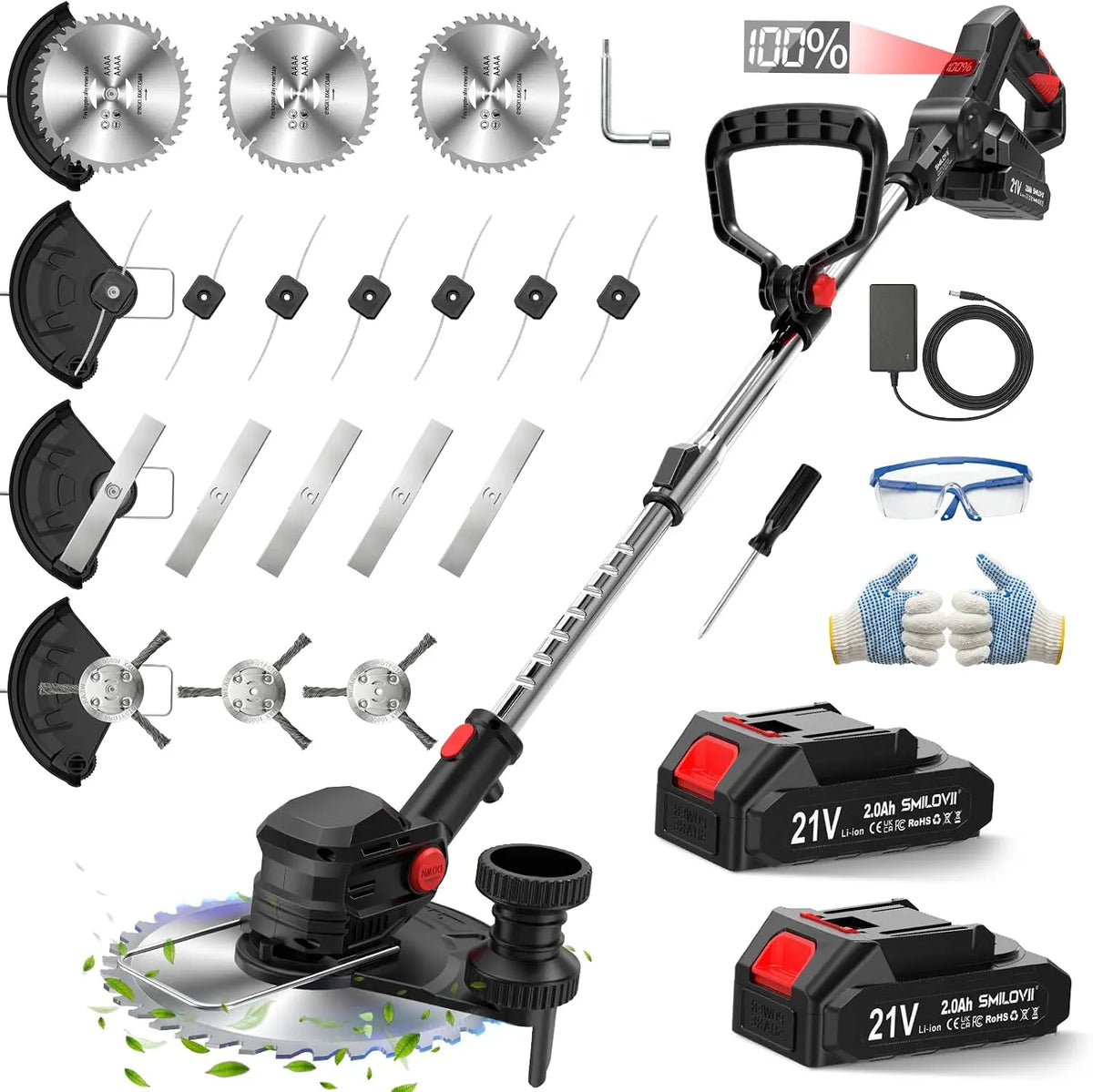Rasentrimmer Freischneider 21 V 0 Ah mit Display und 4-in-1-Funktion