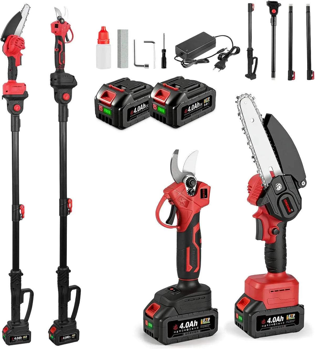 ONEVAN 4-in-1 Akku Hochentaster & Astschere Teleskopstiel