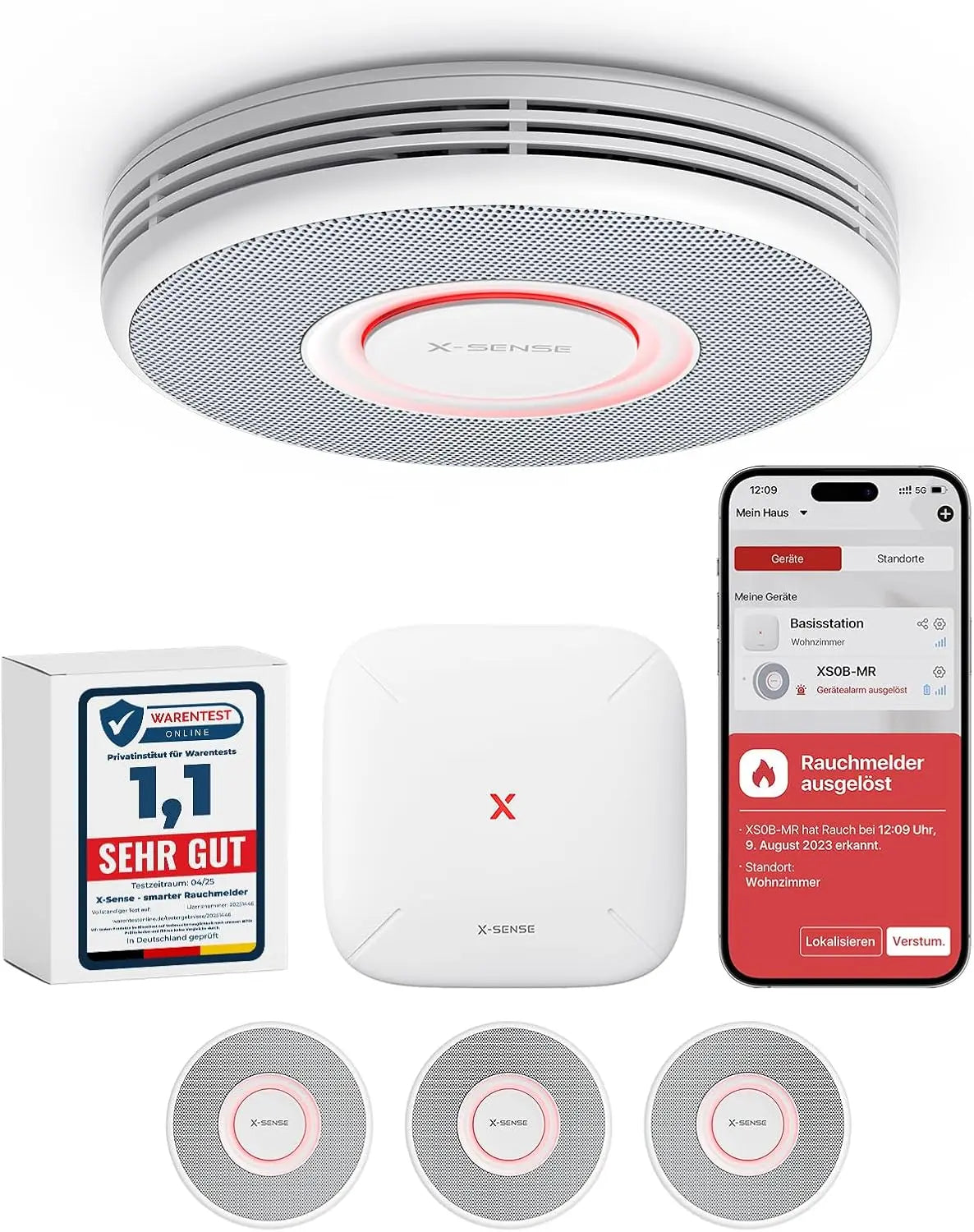 X-Sense Smarter Rauchmelder WLAN mit Sprachausgabe und 17 Standorten