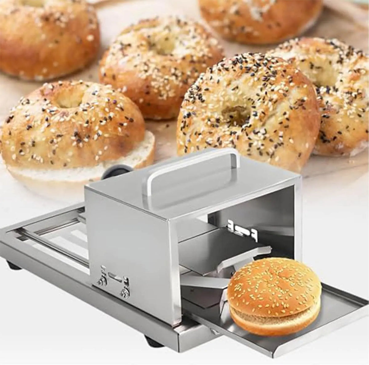 Hamburger Brotschneider mit Edelstahlklinge für selbstgebackenes Brot und Bagels – einstellbare Schnittstärke für präzise