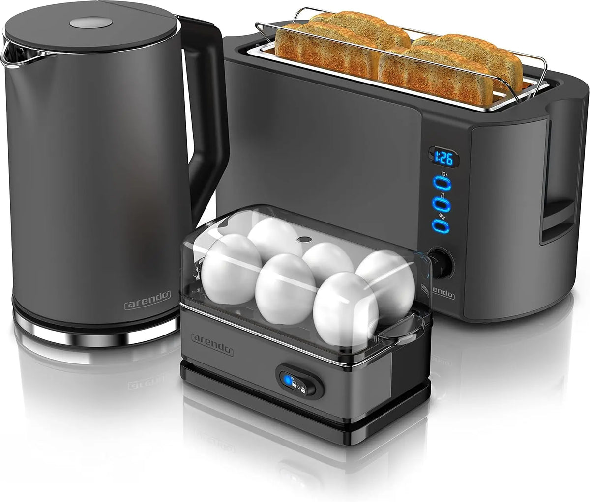 Arendo Wasserkocher 1,5 l mit Display und LED-Beleuchtung Silber