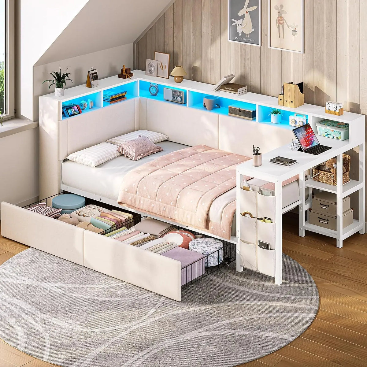 AOGLLATI Bett mit LED-Beleuchtung