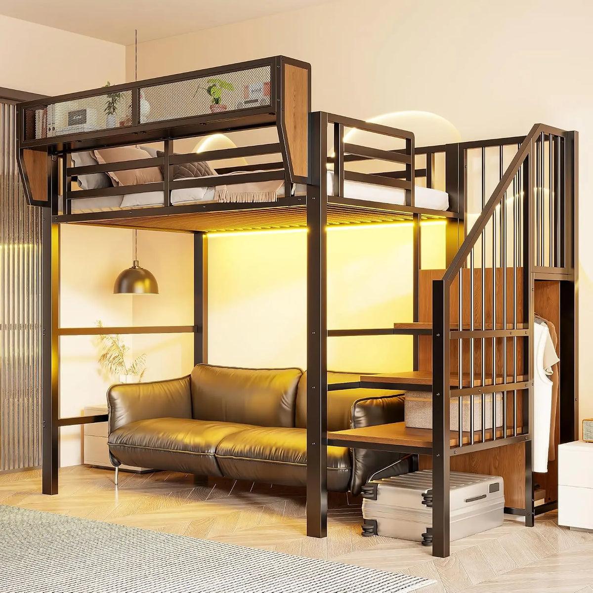 Merax Bett mit LED-Beleuchtung Schwarz