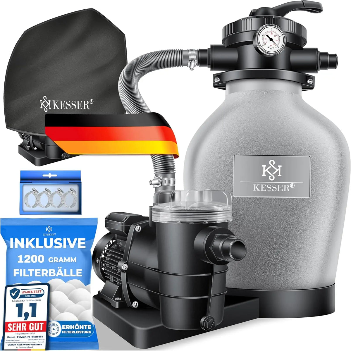 KESSER Sandfilteranlage mit Pumpe & 1200g Filterbälle