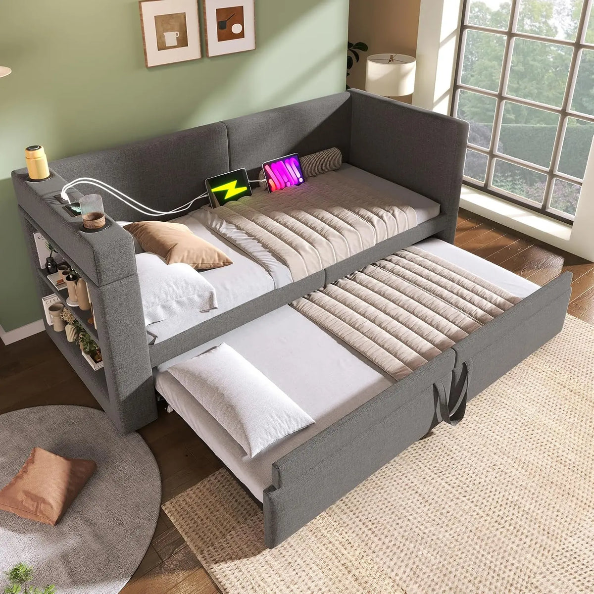 Bettzubehör Sofa mit USB-Anschluss Grau