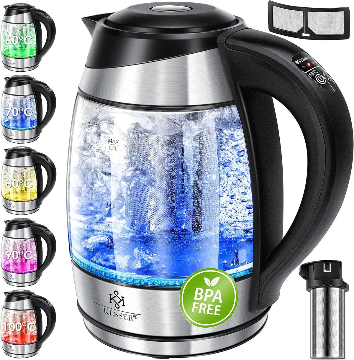 KESSER Wasserkocher 1,8 l mit LED-Beleuchtung Silber